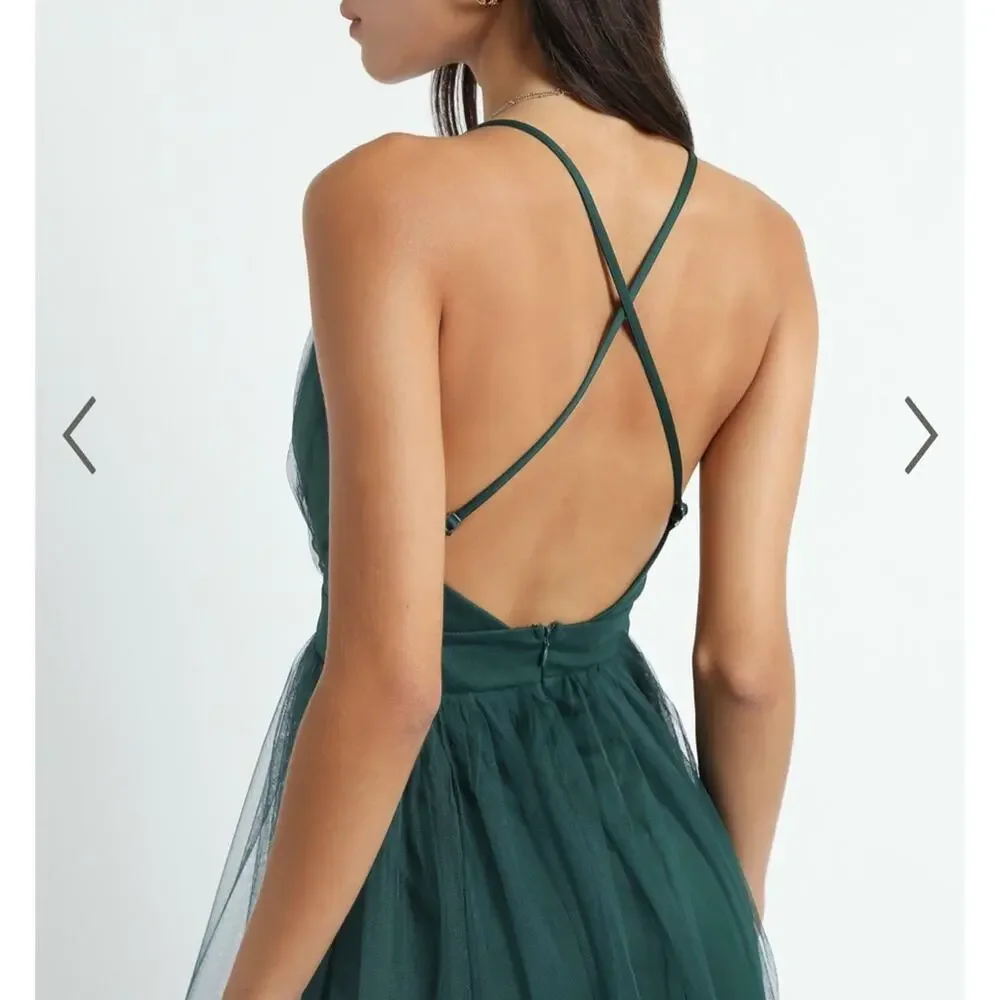 NWT Showpo Women's Like a‎ Vision Emerald Mesh High Slit Spaghetti Strap Gown 8 - Picture 4 of 11